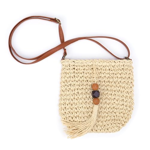 CHIC DIARY Small Straw Crossbody Bag Women Weave Rattan Shoulder Bag Beach Shoulder Purse with Tassel