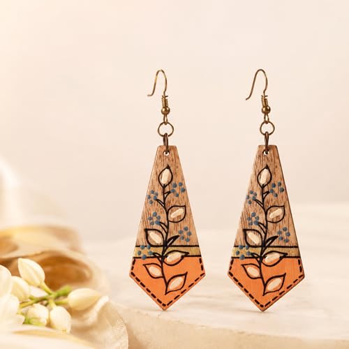 Image of Handcrafted Tribal & Dhokra Art Earrings for Women - Wooden, Nature-Inspired Statement Drop & Traditional Ethnic Designs