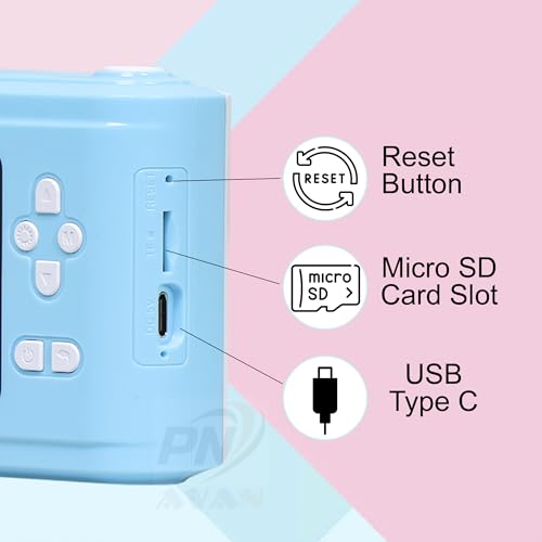 PN AVAN Kids Digital Camera with Instant Print, 2.4" LCD Screen, 8 Thermal Paper Rolls (Blue- Model 1)