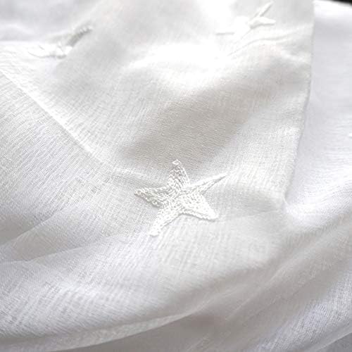 Simple Style Nursery Star Pattern Embroidered Home Decoration Sheer Curtains Rod Pocket Top Style Living Dining Room Bedroom Balcony Voile Curtain(1 Panel, W 54 x L 102 inch, White)