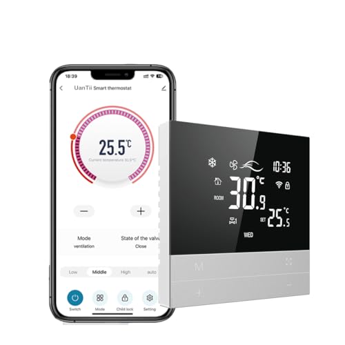UanTii Smart Thermostat Tuya Wifi Thermostat for HVAC Central AC,Smart AC Controller,2 Pipe, Smart Life App Remote Control, Works with Alexa and Google Home 240V