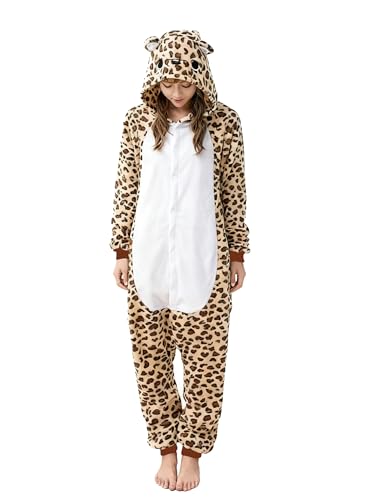 Ovender Disfraz Pijama Kigurumi para Carnaval Navidad Halloween Animale Cosplay Mono de una Pieza para Adultos Unisex Mujer y Hombre Ropa Espectáculo Invierno (M, Leopardo 1)