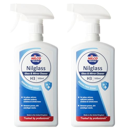 Nilglass H3 Professional Glass & Mirror Cleaner 500ml Pack of 2 – Streak-Free, Smudge-Free, Fast-Drying Window & Glass Cleaner | Suitable for Mirrors, Glass Surfaces & Windows