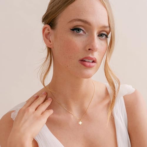 14K Gold Plated Clover Necklace for Women, Double Sided Mother of Pearl Pendant, Adjustable Chain, Dainty Gold Necklace, Elegant Necklaces for Women Jewelry Gifts2