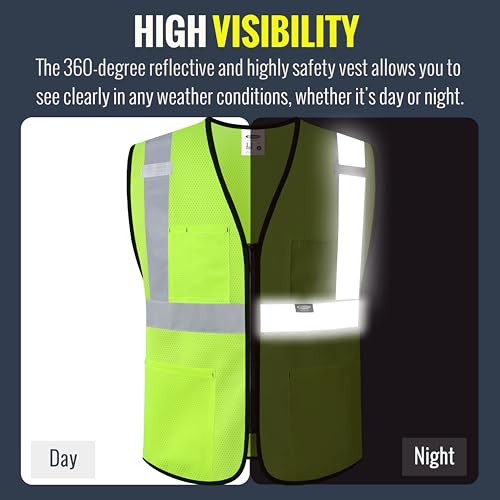 Image of JKSafety Safety Vest for men women Hi Vis Vest with Pockets and Zipper High Visibility Meet ANSI Standard(BX310