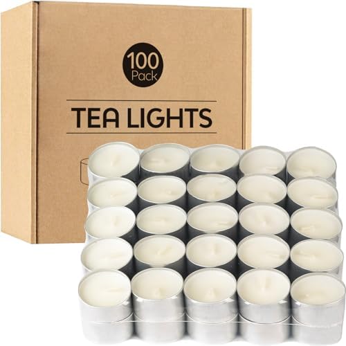 8 hour Tea lights Candles (100 Pack) White Long Lasting Tea Lights