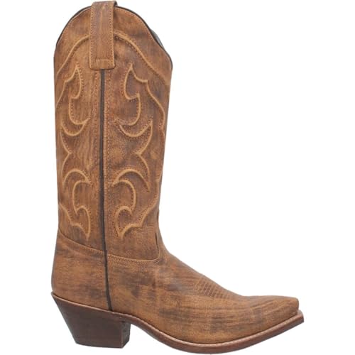 Image of Laredo Womens Reva Embossed Snip Toe Pull On Casual Boots Mid Calf Low Heel 1-2 inch - Brown