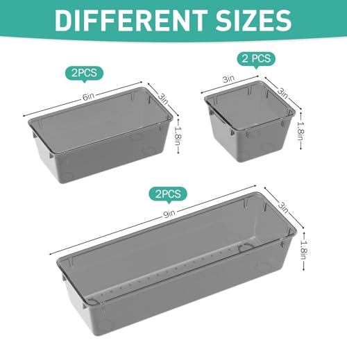 Image of WOWBOX 6 Pack Clear Drawer Organizer Set, Acrylic Drawer Storage Trays, Storage Bins for Makeup, Cosmetics, Jewelries, Utensils, Gadgets, Office, Black