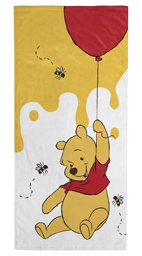 Jay Franco Kids Disney Winnie l'ourson Serviette de Plage 100% Coton - 71 x 147 cm Serviette de Bain Ultra-Douce, Piscine et Voyage, Produit sous Licence Officielle, Multicolore