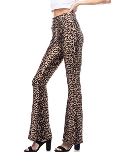 SATINA High Waisted Flare Palazzo Wide Leg Pants | Printed & Solid | Reg & Plus (Large, Cheetah)
