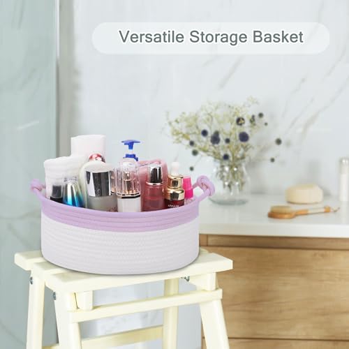 Image of COMSE Small Gift Basket Empty with Bag & Ribbons, Purple & White