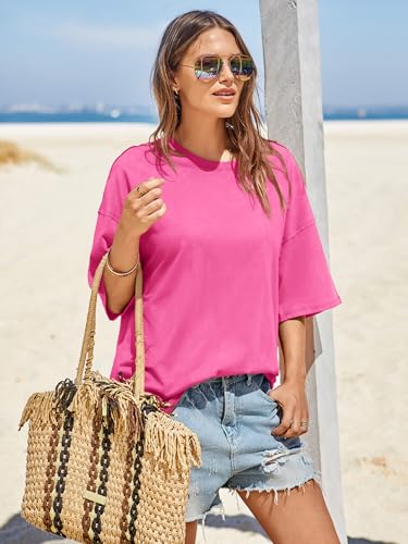 Image of Tankaneo Womens Oversized Tshirts Summer Casual Short Sleeve Crew Neck T Shirt Loose Fit Side Slit Tee Tops