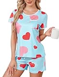 MAKABO Women's Short Sleeve Pajama Set Lightweight Lightweight for Hot Weather M Baby Blue