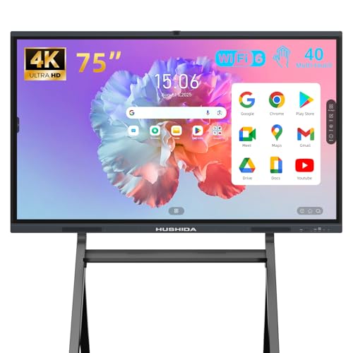 Image of 75 inch Smart Board Google EDLA-Certified 4K Interactive Whiteboard SmartBoard for Classroom & Office Business, Android 14 Touchscreen with 13MP AI Camera 8G RAM+64G ROM, 40-Points, Wall Mount Included