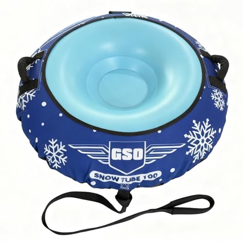 GSO Heavy-Duty Inflatable Snow Tube for Adults & Kids, Winter Snow Sled with Premium Canvas Cover, Smooth Bottom, Cold-Resistant PVC, Reinforced Handles for Sledding Fun (Snow Tube 100/44