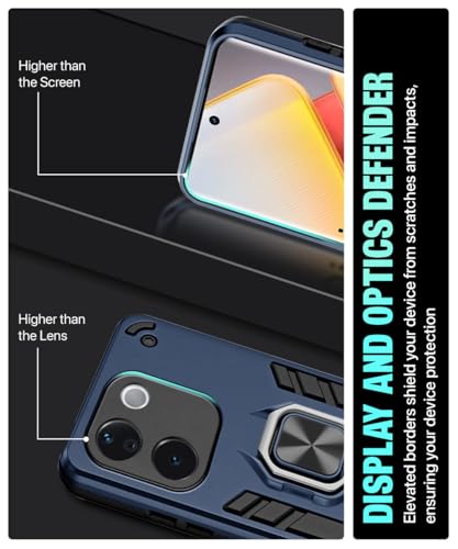 Image of WOW IMAGINE Shock Proof Back Case Mobile Cover for iQOO Z9s Pro 5G | Vivo T3 Pro 5G | Back Cover Case (Tough Armor | Hybrid PC + TPU | Ring Holder & in-Built Kickstand | Blue)