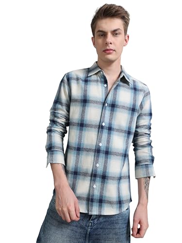 Image of StitchX Men's Full Sleeve Brushed Cotton Checkered Smart Collar Cotton Shirt