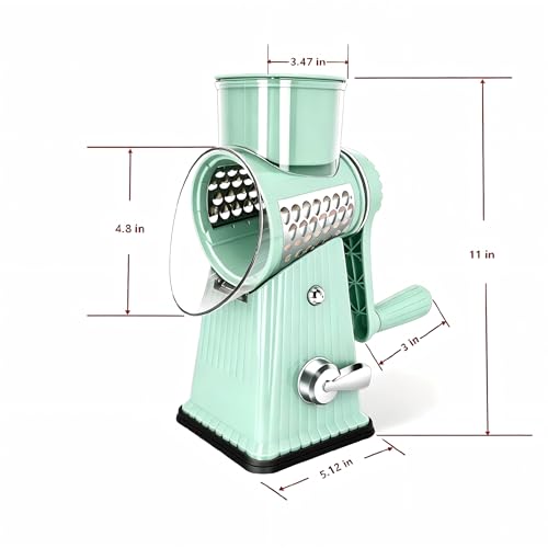 Image of Rotary Cheese Grater with 5 Well-designed Blades & Strong Suction Base, Kitchen Mandoline Vegetable Slicer with Blade Storage Box (Aqua)