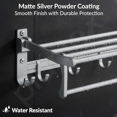 Image of Plantex Aluminium Foldable Towel Rack in Bathroom /Space Towel Holder /24 Inch Towel Hanger /Adjustable Hooks with Ample Space /Bathroom Accessories - Pack of 1 (Silver)