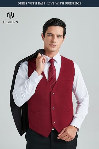 Image of HISDERN Mens Suit Vest Business Casual Dress Waistcoat Vest Solid Color Formal Wedding Vests for Suits or Tuxedo