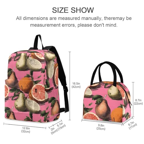 Vintage Fruits Print Backpack Set with Lunch Bag, Large Capacity Travel Backpacks and Lunch Box Insulated for Commute Hiking Picnic2