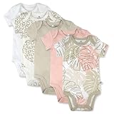 HonestBaby 5-pack Short Sleeve Bodysuits One-piece 100% Organic Cotton for Infant Baby Girls, Pink Avocado Leaf, 12 Months
