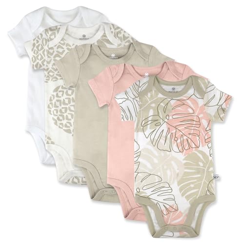Image of HonestBaby 5-pack Short Sleeve Bodysuits One-piece 100% Organic Cotton for Infant Baby Girls
