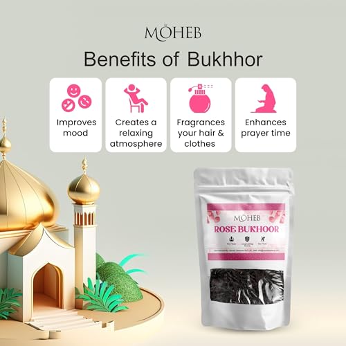 Image of Moheb Bukhur 25 Gram Arabic Fragrance Pouch | Long Lasting & Non-Toxic Bakhoor for Home, Office, Temple, Mosque | Use with Charcoal (Rose)