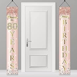 80th Birthday Decorations Door Banner for Women, Pink Rose Gold Cheers to 80 Years Birthday Backdrop Sign Party Supplies, Happy Eighty Birthday Porch Decor for Outdoor Indoor