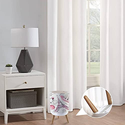 Image of Small Trash Can with Lid for Bathroom Kitchen Office Diaper Paris Symbols Seamless Romantic Travel Paris Bedroom Garbage Trash Bin Dog Proof Waste Basket Cute Decorative, 8.66x14.3inch