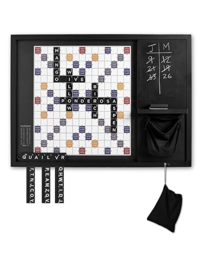 Oversized Wooden Wall Mounted Word Game (32” x 24”) | Magnetic Word Tile Board with Chalkboard, Storage & Tiles | Wall Mounted Game & Rustic Home Décor & Game Room Wall Decor