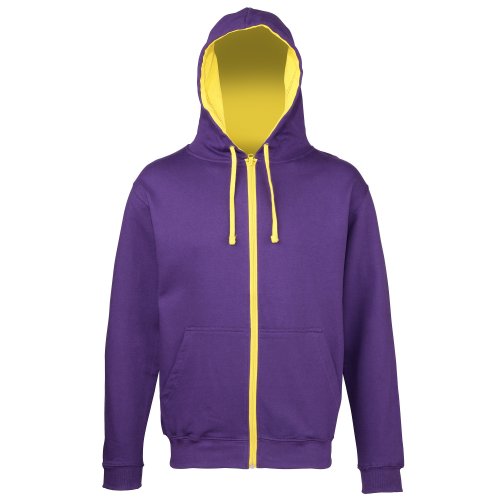 Awdis Mens Varsity Hooded Sweatshirt/Hoodie/Zoodie (Xl) (Purple/Sun Yellow) #TOP12