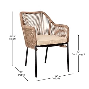 Taylor logan kyla set of 2 all weather natural woven stacking club chairs with rounded arms ivory zippered seat cushions  urban country home decor