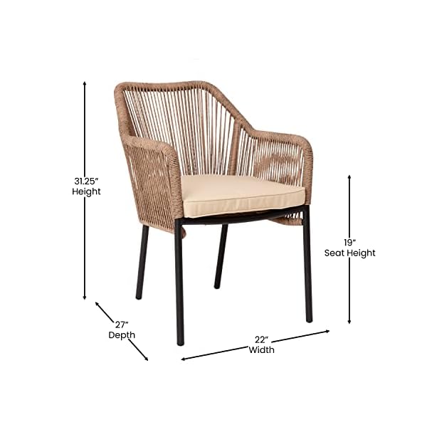 Taylor logan kyla set of 2 all weather natural woven stacking club chairs with rounded arms ivory zippered seat cushions  urban country home decor