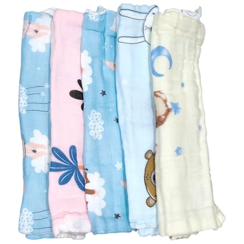 Image of Premium Muslin Baby Burp Cloths - Ultra Soft & Absorbent, 6 Layers for Newborns & Infants - Pack of 5 /10 - Baby Essentials for Baby Feeding (Printed Multicolor, Pack of 10)