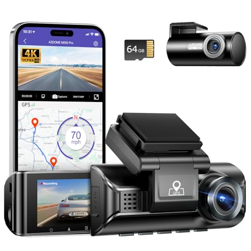 AZDOME M550 Pro 4K Dash Cam Front and Rear, Free 64GB Card, 5GHz Wi-Fi GPS Car Camera, 3.18” IPS Screen Dashcam, APP Control 150° Wide Angle, WDR Night Vision, G-Sensor Parking Mode