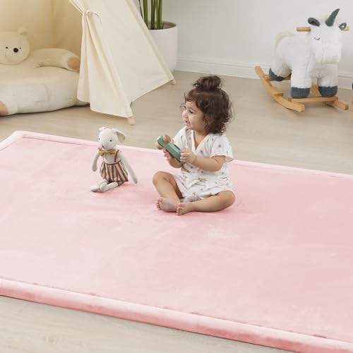 Image of 1.5 inch Thick Padded Baby Play Mat for Floor Tummy Time, Pro Soft Foam Activity Playroom Playmats, Easy Care with Non-Slip Safe for Infant Toddlers Crawling 79 inchx 79 inch (Pink)