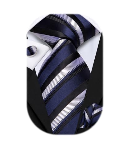 Image of Hi-Tie Silk Ties for Men Plaid Paisley Striped Necktie Pocket Square Cufflinks Set Formal Business