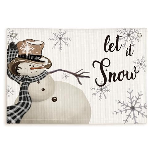 Lacama Christmas Decorations - Snowman Let It Snow Wall Hanging Linen Banner, Xmas Holiday Decor For Home Bedroom Room 30x20 in