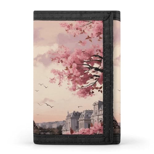 Romantic Paris Trifold Wallet for Men - Money Clip Slim Wallets with Multiple Card Slots Minimalist Small Front Pocket Wallet for Everyday Carry