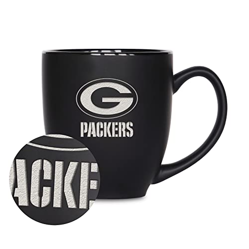 Image of Rico Industries NFL Football 15oz Personalized Laser Engraved Matte Black Ceramic Bistro Mug - For Hot or Cold Drinks