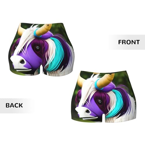 Colorful Cow's Head Pattern Sports Shorts, high Elastic Slim Fitness Pants, Suitable for Yoga/Leisure/Daily wear3