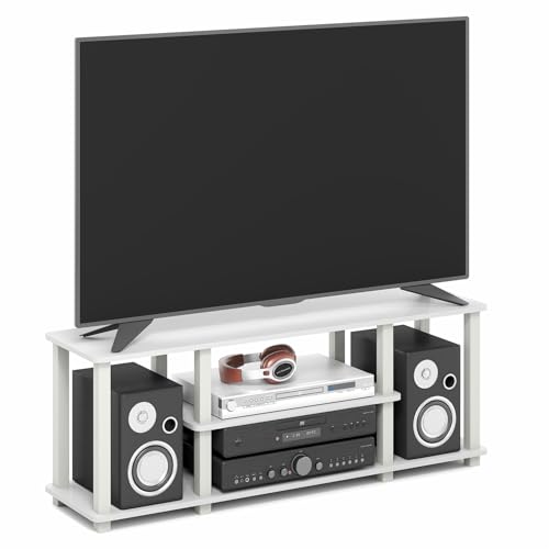 Image of Furinno Turn-S-Tube 3-Tier Toolless Assembly TV Stand, White | for TV up to 50 Inch, No Tool Rectangular Entertainment Center, TV Console, for Living Room, Bedroom