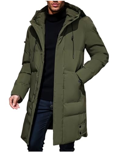 Oanviso Hombres Chaquetas de Abrigo Largos con Capucha Casual Parka Chaqueta de Plumas Básica Abrigo de Invierno Manga Larga Down Jacket Chaqueta de Plumón B Ejercito Verde M