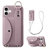iPhone 16 対応 スマホ ケース iphone16 手帳型カバー 肩掛け 首かけ 斜めがけ ショルダー ケース アイホン 16 財布ケース 保護フィルムプレゼント あいふぉん16 PU皮革カバー 可愛い リング付き 背面 カード収納 アイフォン 16 縄掛け 女性 携帯 カバー 片手操作 スタンド ハンドヘルド機能 落下防止 耐久性 取り外し可能 (赤紫, iPhone16)