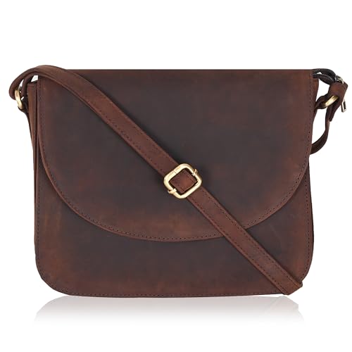Image of Genuine Leather Shoulder Crossbody Purse For Women with Adjustable Strap, Mobile Pocket & Outside & Inside Zipper