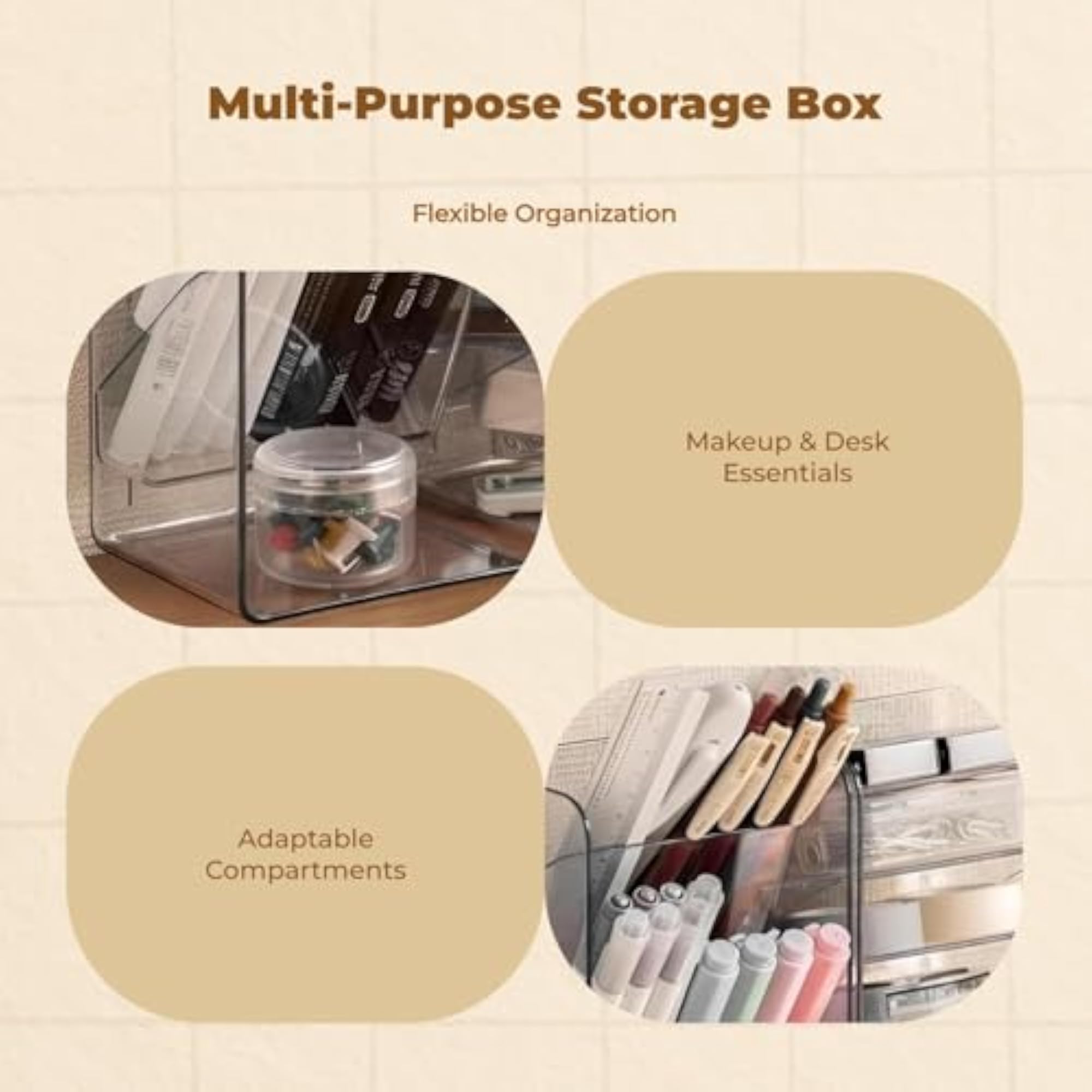 Makeup Organizer, Clear Drawer Storage Box, Stackable Vanity Cabinet Drawer