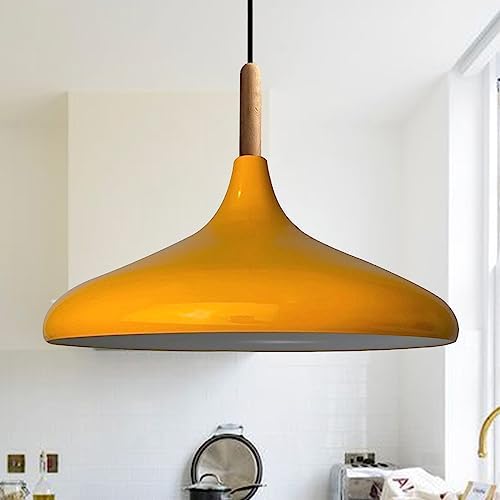 bamyum Champion 35cm Modern Metal Pendant Lamp Wood Chandelier for Living Room Bedroom Kitchen Hanging Light Fixture Ceiling Light Ceiling Lighting White Pendant Lamp