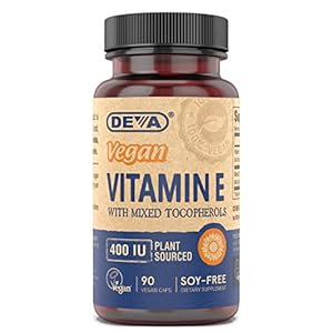 DEVA Vegan Vitamins Natural Vitamin E 400IU with Mixed Tocopherols, Supports Immune System & Skin Nutrition, Natural Antioxidant & Gluten Free, Dairy Free, Non-GMO, 90 Capsules