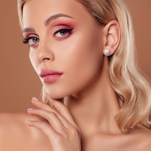 Princess Cut Square Cubic Zirconia Stud Earrings for Men Women 18K White Gold Plated Sterling Silver 4 Prong CZ Simulated Diamond Stud Earrings4